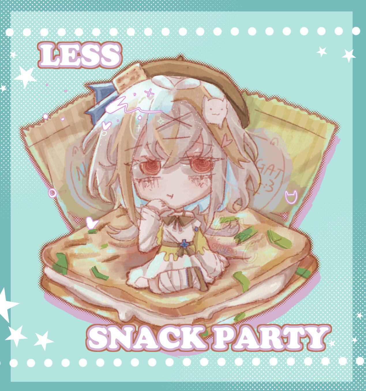 faux packaging or advertisement for something. what does less bring to a snack party? nougat crackers!